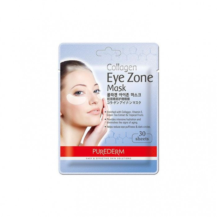 Purederm Антивозрастная тканевая маска под глаза с коллагеном, витамином E и экстрактом зеленого чая Collagen Mask Eye Zone (30 шт)